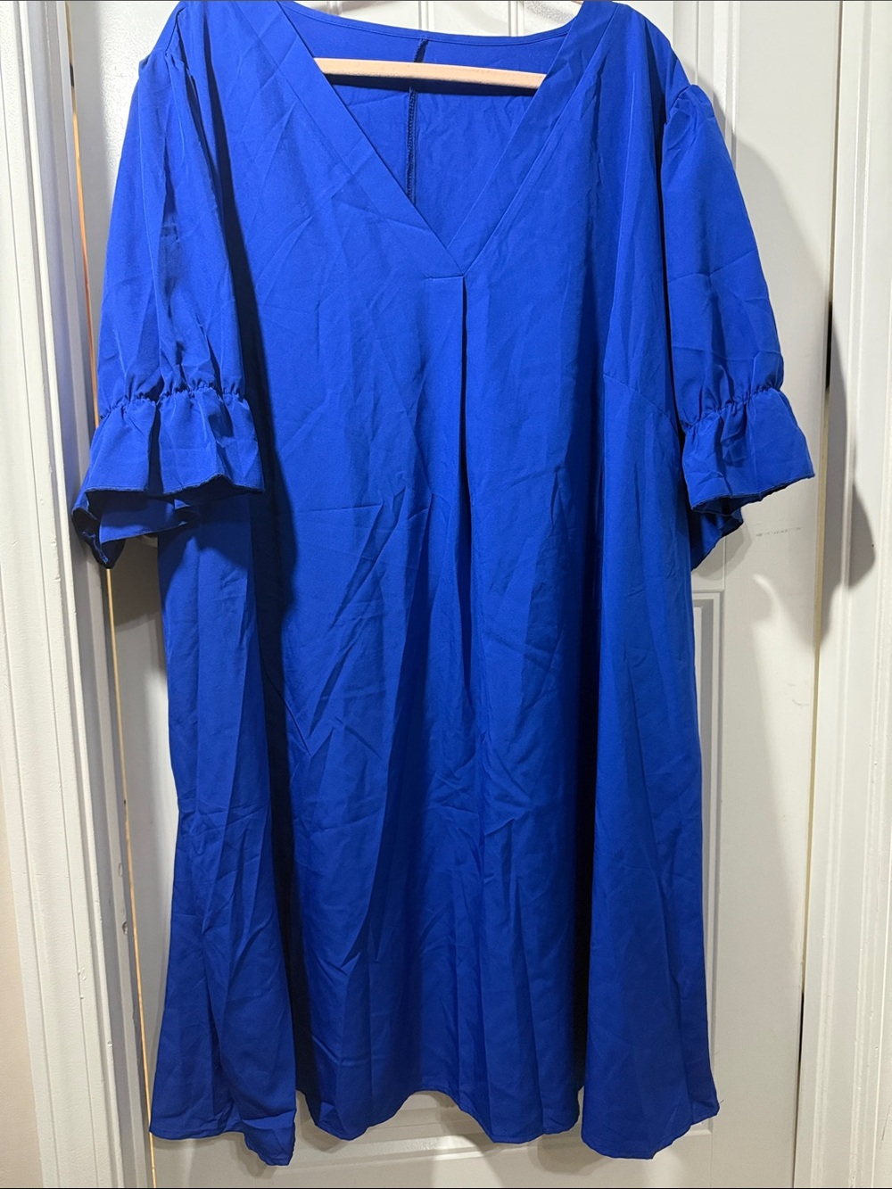 SHEIN Royal Blue V-Neck Midi Dress with Ruffle Sleeves
